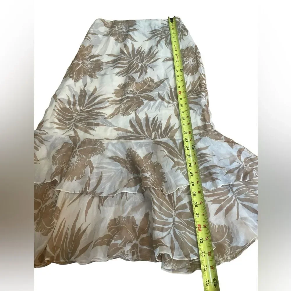 Dana Buchman Silk Maxi Skirt Tiered Layered Ruffled Tropical Print Size 2